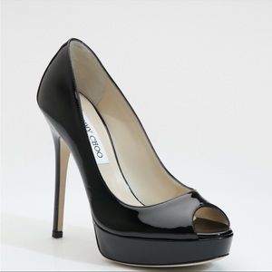 Jimmy Choo Black Crown Patent Leather Peep Toe